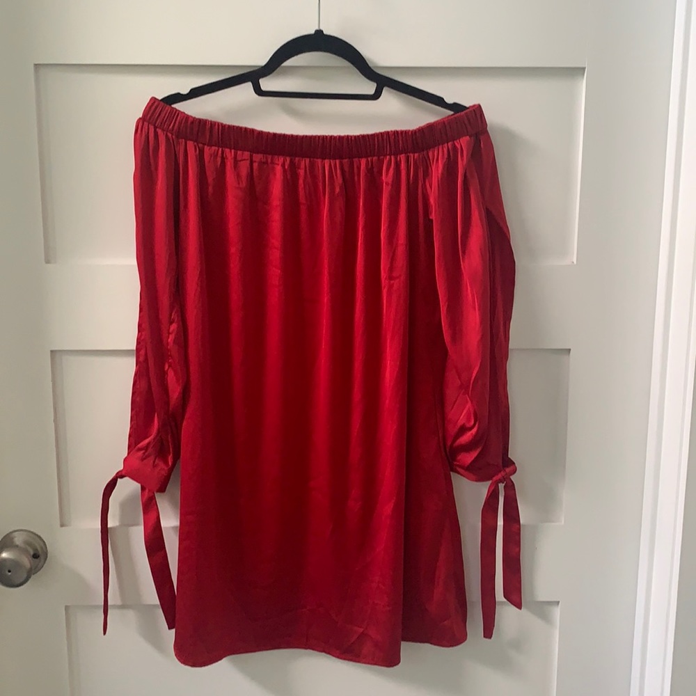 Red Lulu’s off the shoulder dress